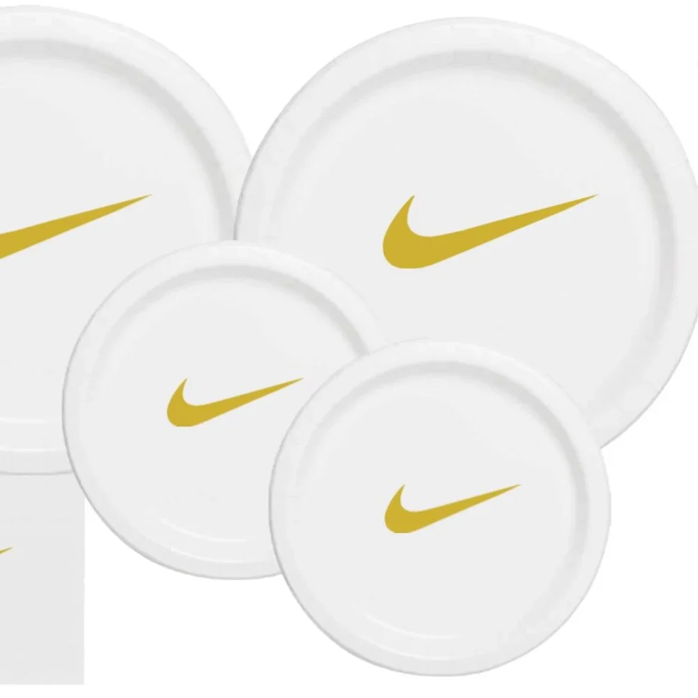 Sw00sh Party Plates | White & Gold Basketball Themed Paper Plates | 60 Pack